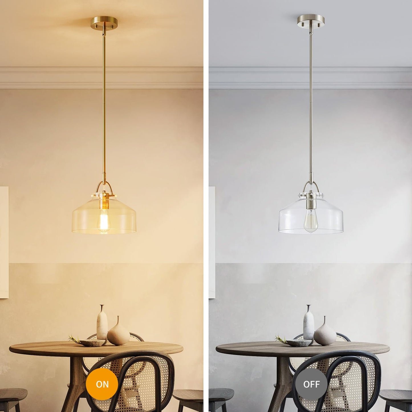 Wuzups Chandelier Rustic Farmhouse Industrial Round Ceiling Pendant Led Light Fixture With Clear Glass Shades For Dining Room Kitchen Island Foyer Entryway  H 9.4 X W 10.6  E26 Base  Brushed Nickel