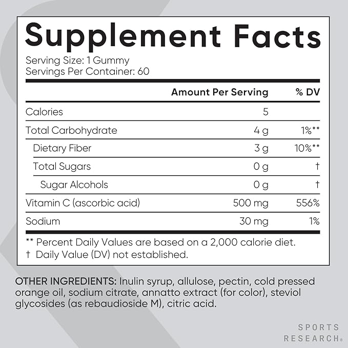 Sports Research Vitamin C Gummies for Kids & Adults | Gelatin Free, Vegan Certified & Non-GMO Verified | Immune & Antioxidant Support