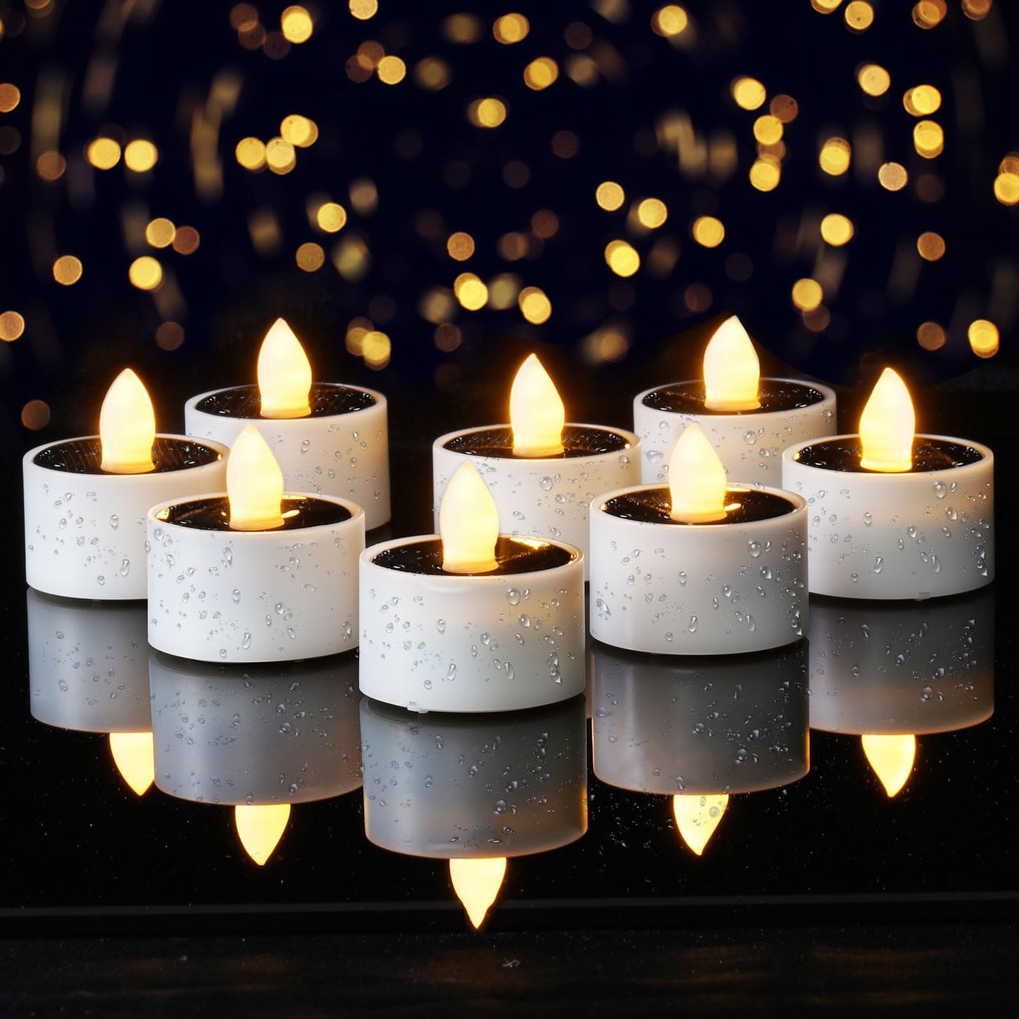 Homemory 12Pcs Solar Tea Lights Outdoor Waterproof, Rechargeable Dusk to Dawn Lighting, Flameless Flickering LED Votive Candles for Fairy Garden Decor, Patio Tables, Christmas Lanterns, Windows