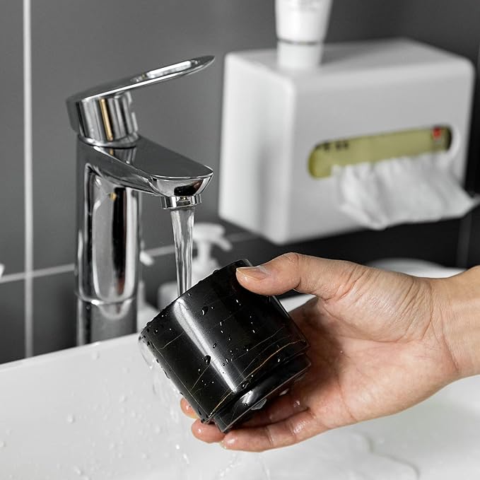 Natural Smooth Real Marble Toothbrush Holder for Bathroom & Countertops Organizer Makeup Brush Holder Black