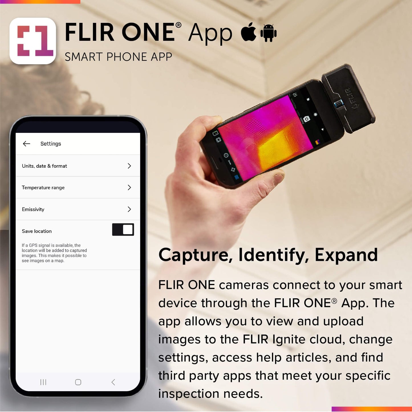 Flir One - Thermal Imaging Camera for iOS Smartphones (iPhone 15 and Newer w/USB-C), 240x180 Super Resolution (80x60 Native IR)