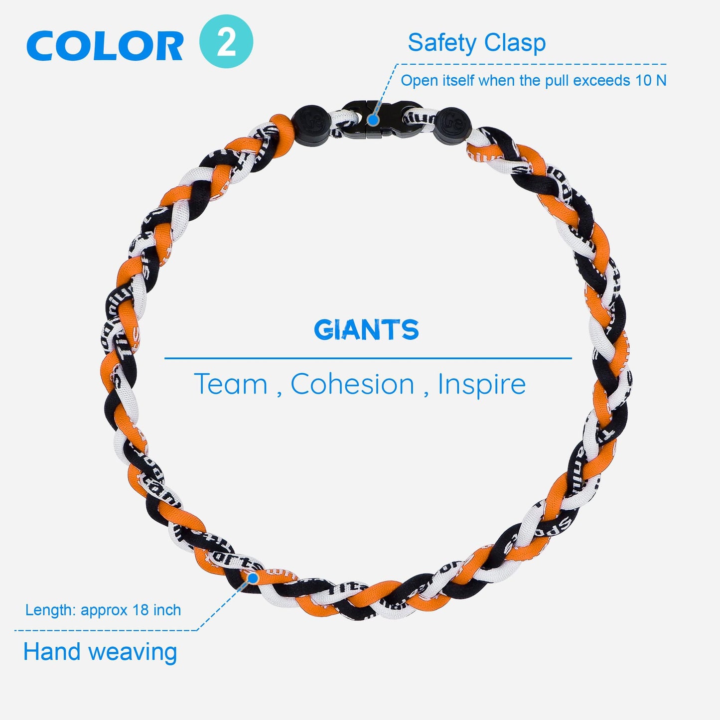 SUPBOMM 3 pcs Baseball Rope Necklaces, League Team Colors Braided Necklace, Baseball Team Gifts, SFGiants