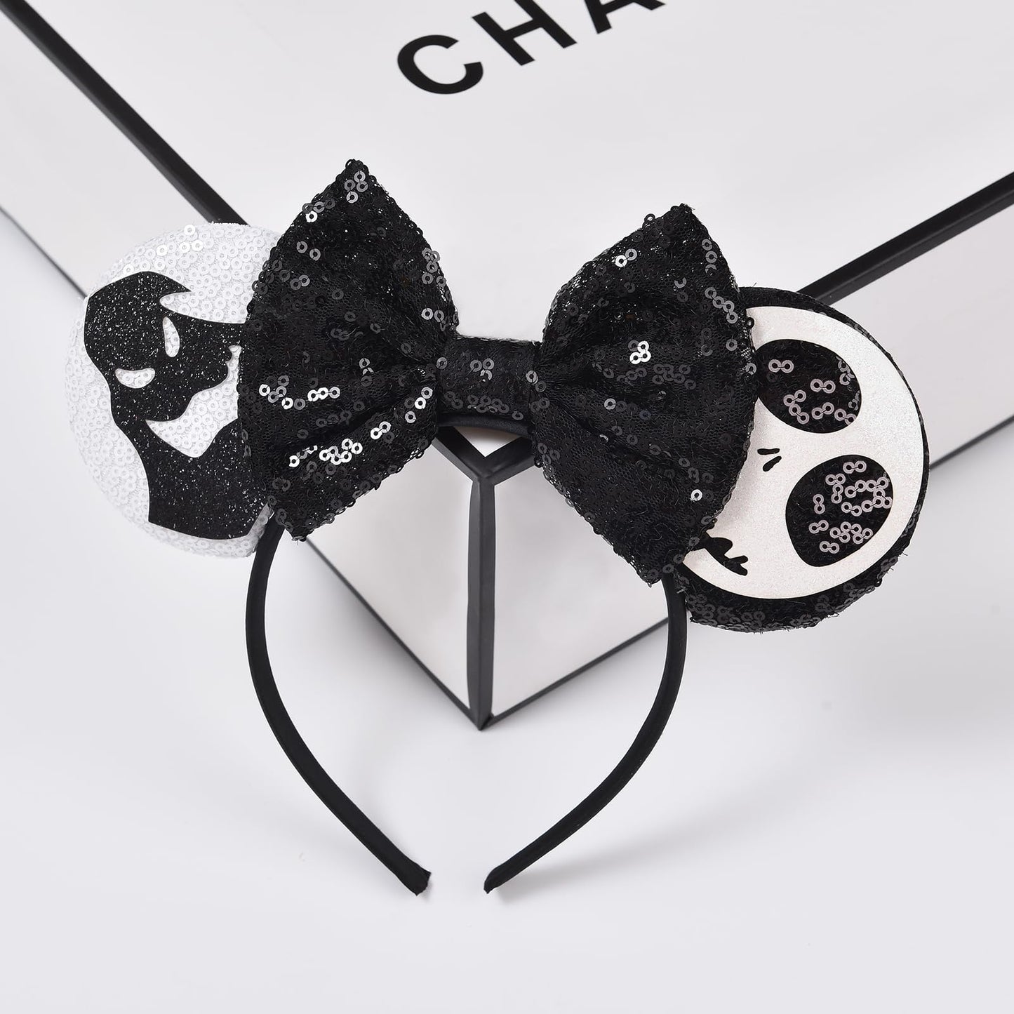Eisyaa Mouse Ears Bow Headbands, Sequin Halloween Minnie Ears Headband,Halloween Mickey ears Hair Accessories (Jack-Ghost, Mediu