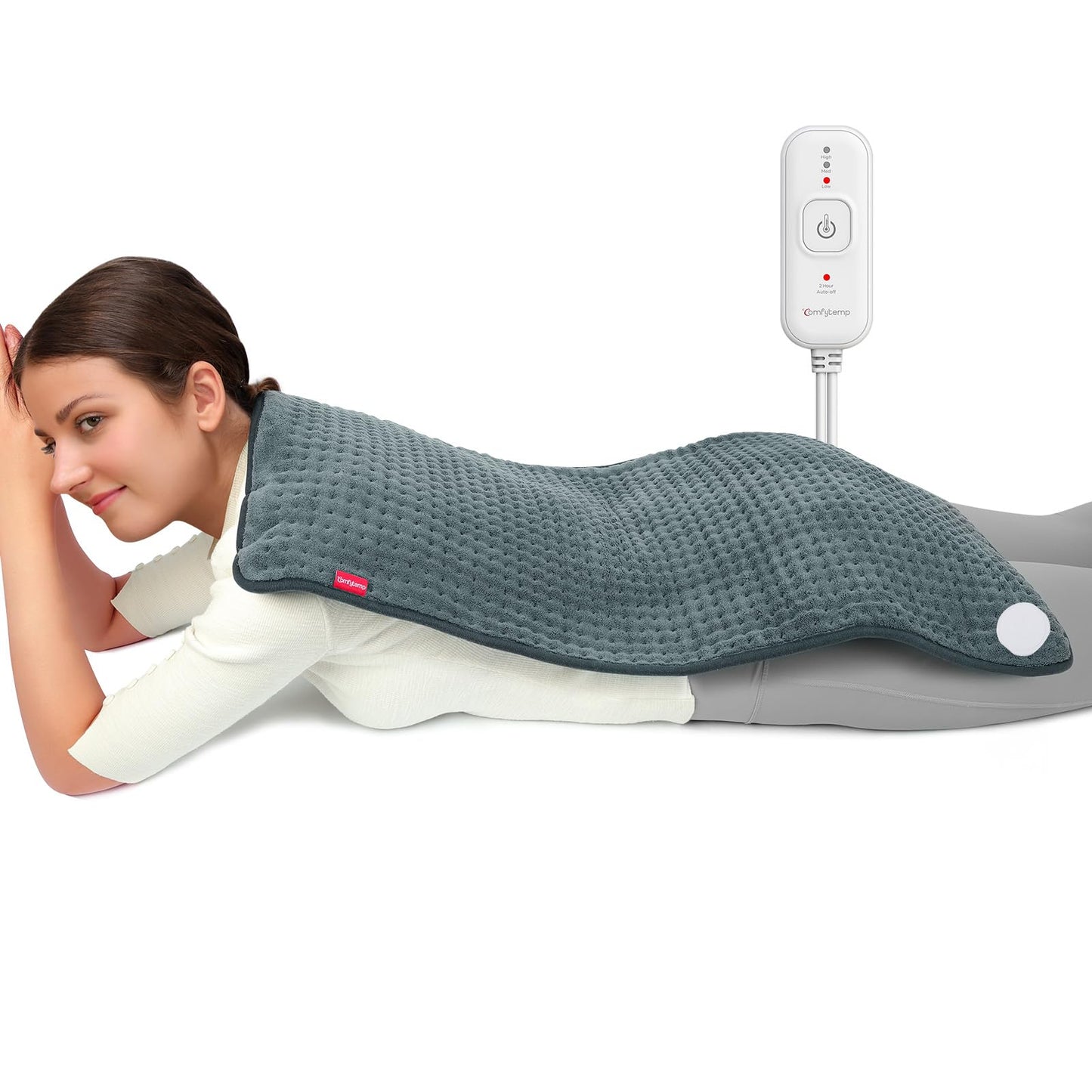 Comfytemp 17''x 33'' King Size Heating Pad for Back & Period, FSA Eligible Items Only List, HSA Approve Extra Large Cute Heating Pad XXL, Electric Heat Pad for Neck/Shoulder/Knee, Washable, Gray