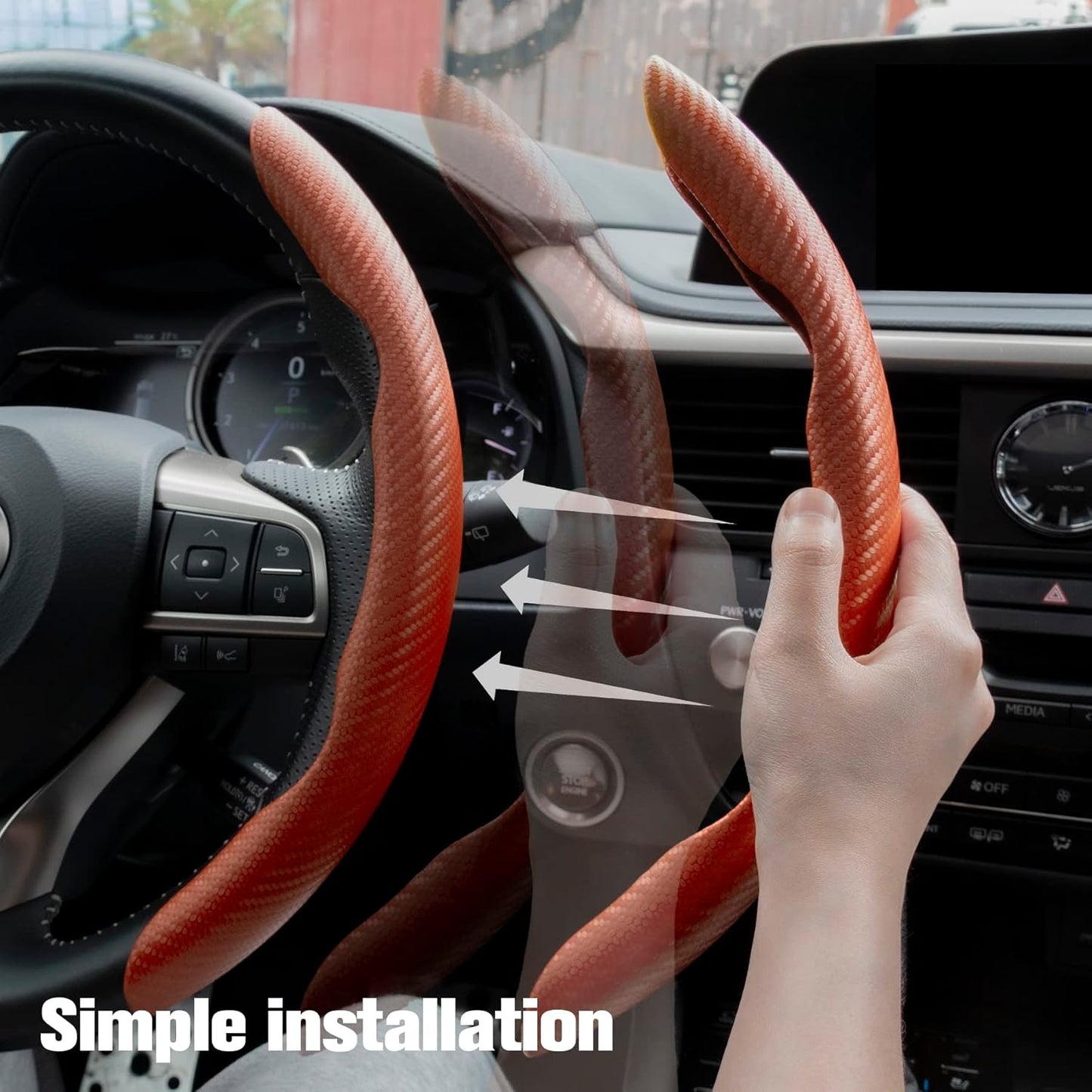 Amiss Carbon Fiber Anti-Skid Steering Wheel Cover, Universal 99% Car Wheel Cover Protector, Orange