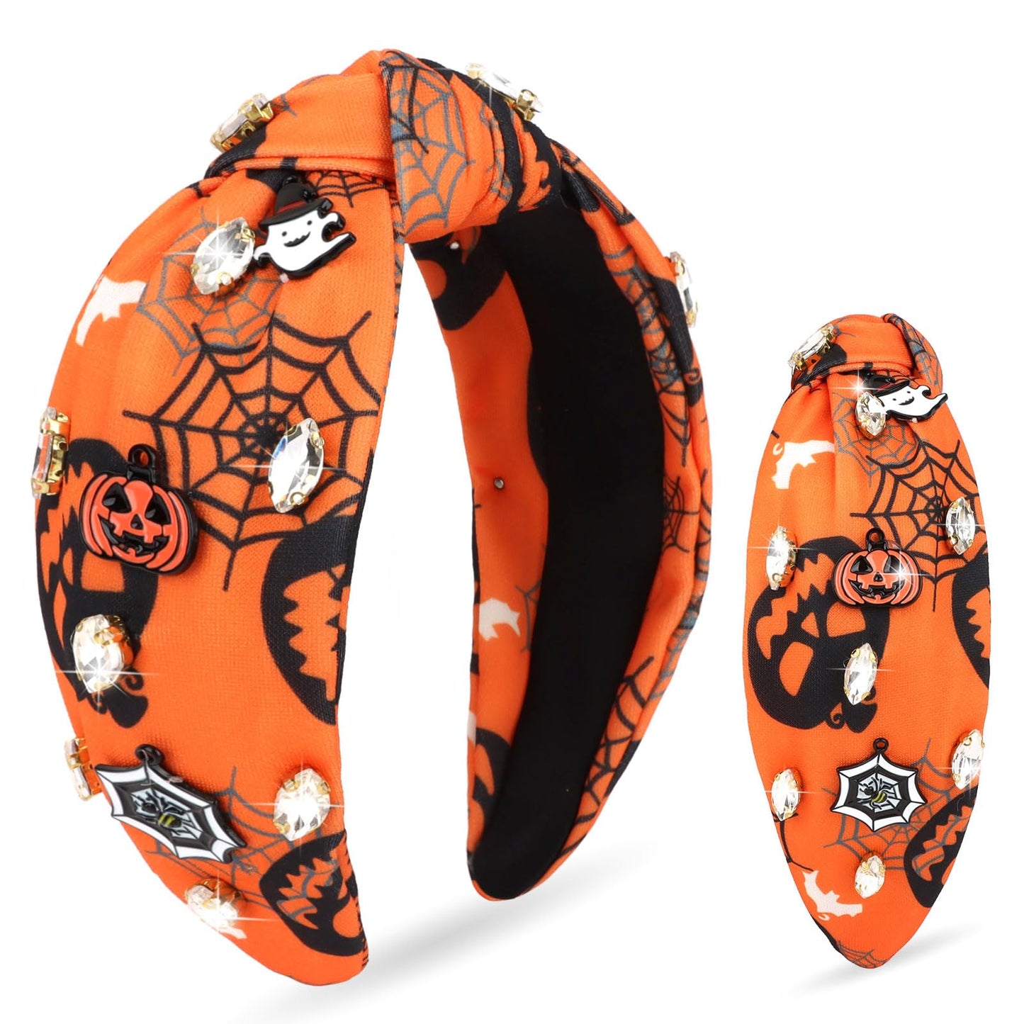 YARIEW Halloween Knotted Headbands for Women Boo Pumpkin Rhinestone Spider Ghost Headband for Women Fashion Headband Hair Access