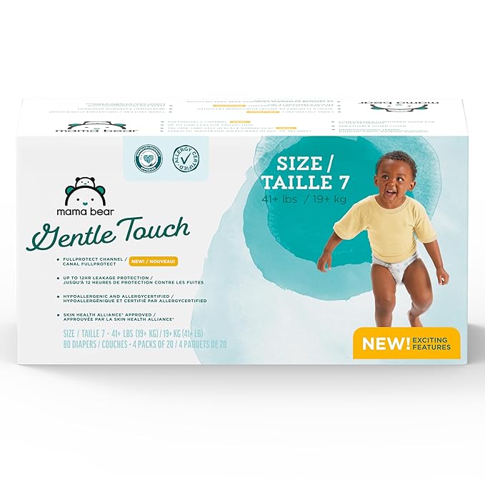 Amazon Brand - Mama Bear Gentle Touch Diapers, Size 7, 80 Count (4 packs of 20)