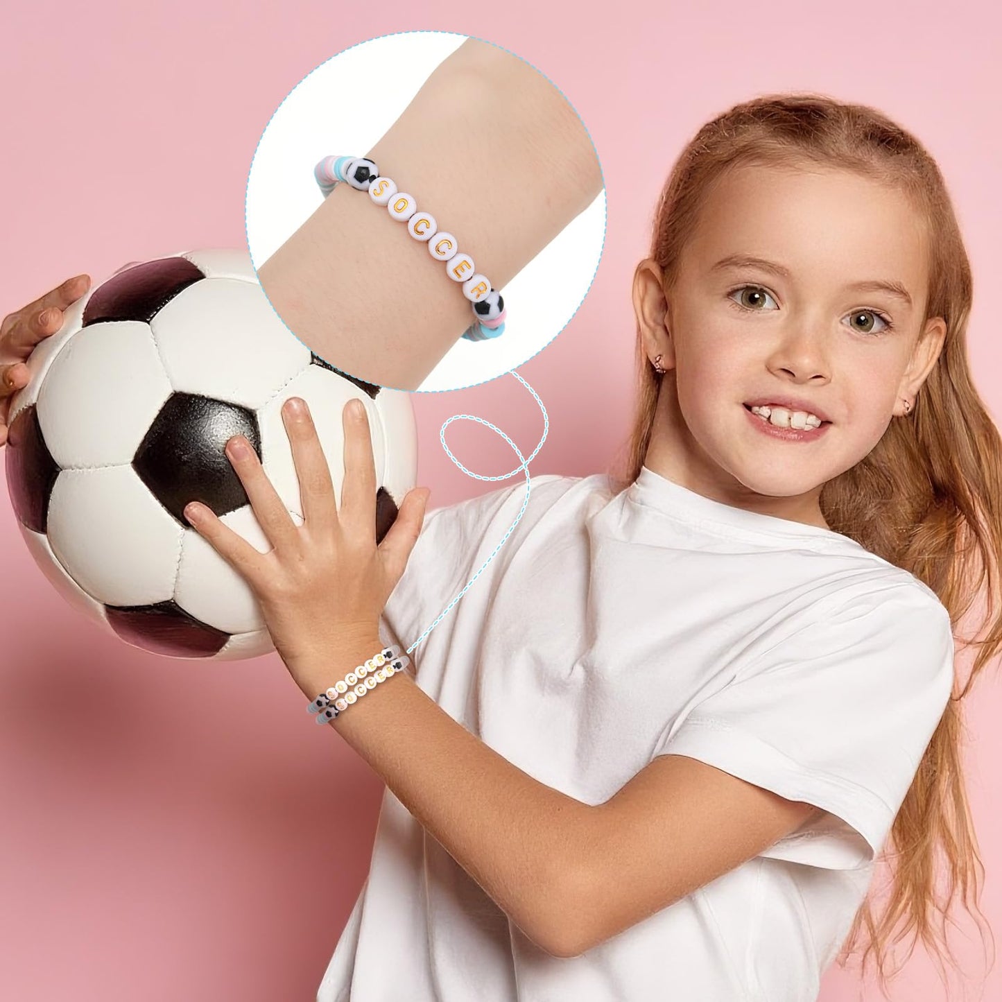 Trnayi 24 Pcs Soccer Bracelets Stackable Clay Beaded Bracelets Soccer Party Favors Beaded Ball Adjustable Clay Bracelet Jewelry