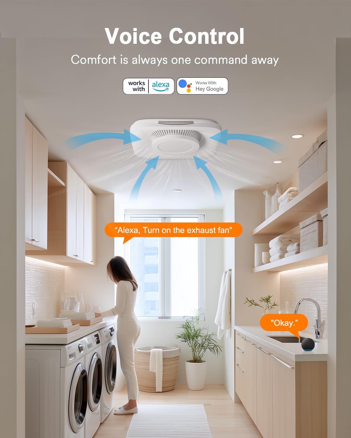 Lumary Smart Wifi Bathroom Exhaust Fan With Light, Rgbai Bathroom Fan With 1000Lm Cct Dimmable Led, Exhaust Fans With App & Voic