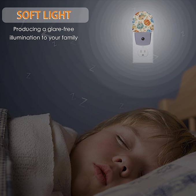 Thanksgiving Pumpkin Night Light,Night Lights Plug into Wall with Dusk to Dawn Sensor,Lamp for Bedroom Bathroom Hallway Nightlight for Women Girls