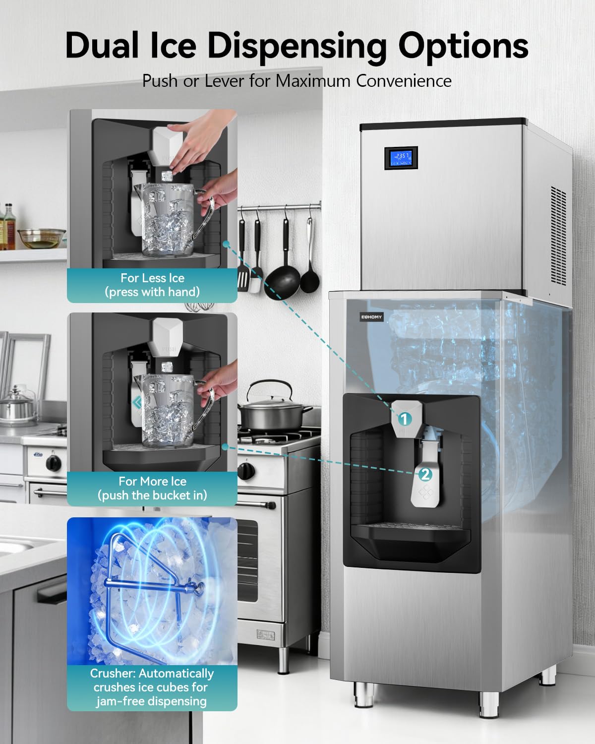 EUHOMY Commercial Ice Maker Machine 500Lb/24H, Ice Ready in 10-15 min,SECOP Compressor, Industrial Ice Machine with 130Lbs Automatic Ice Bin Dispenser, Ice Maker Machine for Hotel/Restaurant/Business