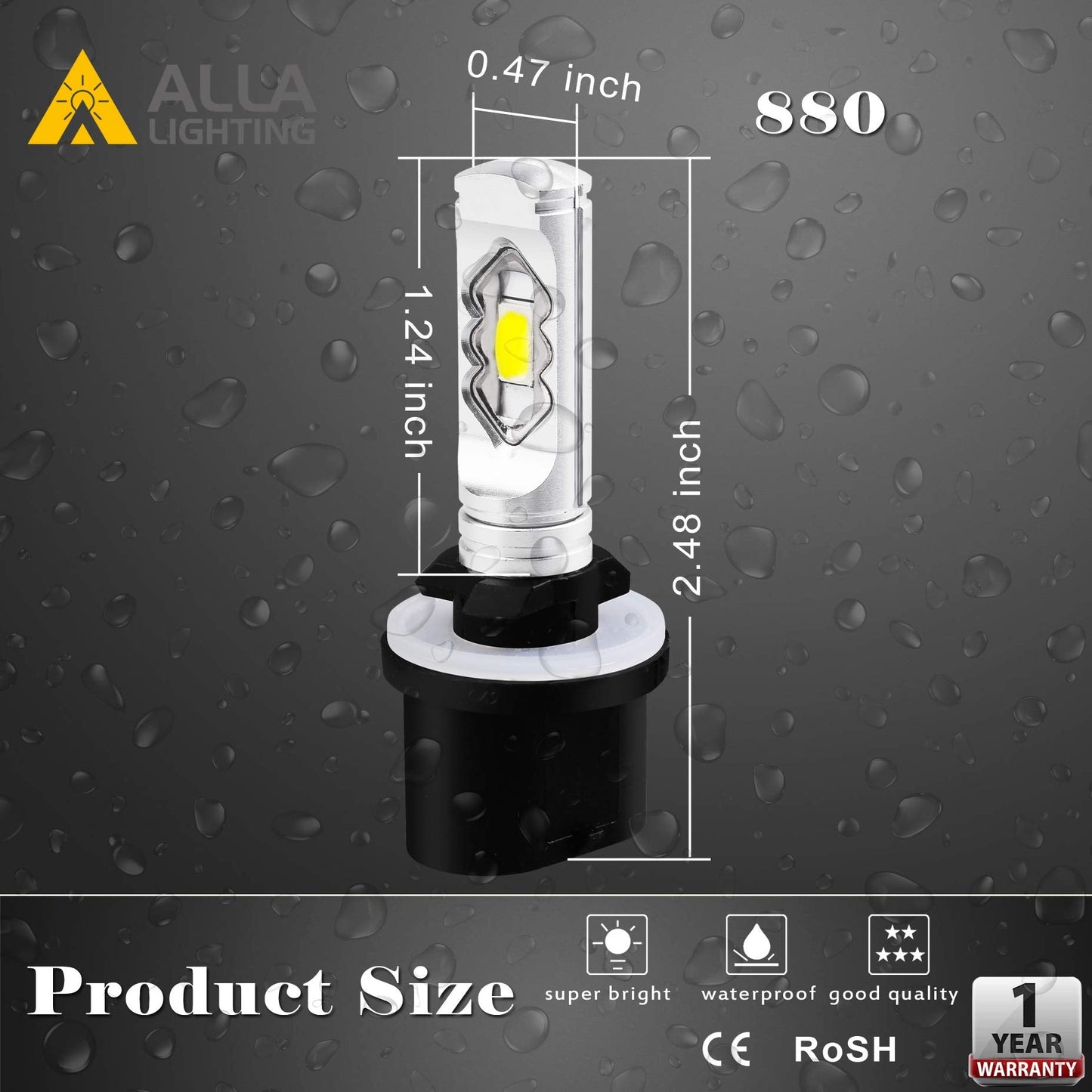 Alla Lighting 3800Lm 899 880 Led Fog Light Bulbs  Super Bright Pg13 Base 884 885 887 893 H27 H32  Eti 56-Smd (8000K Ice Blue)