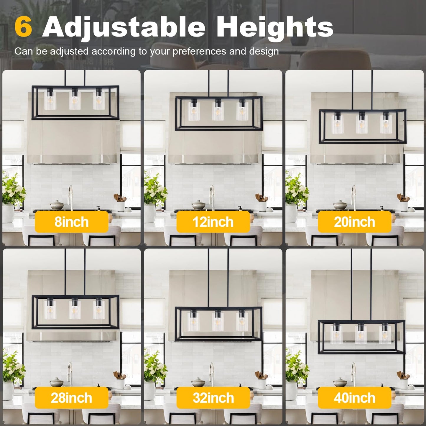Kalium Chandeliers For Dining Room  3 Light Dining Room Light Fixture Modern Metal Industrial Kitchen Lighting Fixtures Ceiling Easy Installation Pendant Lights For Bar Restaurant-E26 Socket  Black