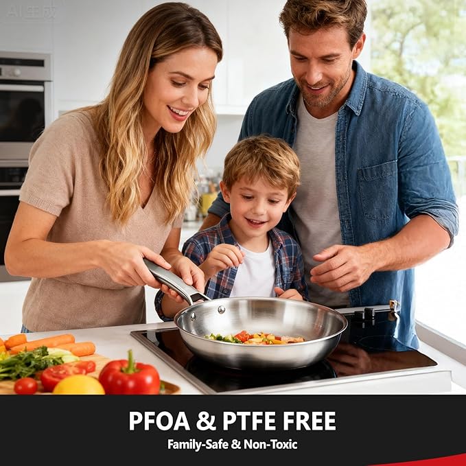 ROVSUN 8-10-12 Inch Stainless Steel Cookware Set, 3 pcs Tri-Ply Skillets Set, Full Clad Stainless Steel Chef's Pan, PFOA & PTFE Free Skillets, Compatible for All Cooktops, Dishwasher & Oven Safe