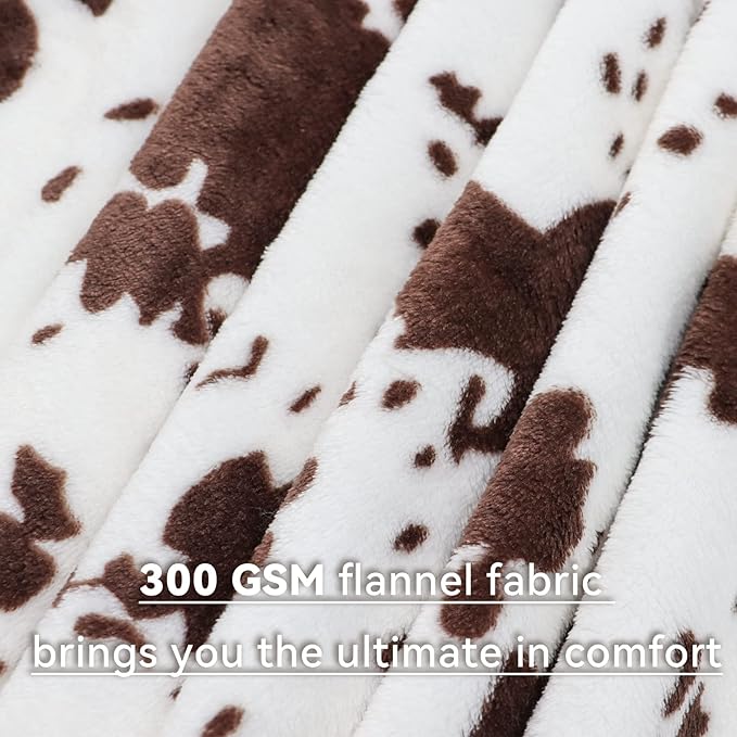 Cow Print Twin Blanket 60"x80" - Soft & Cozy Flannel Fuzzy Throw for Bed, Couch, Travel | Lightweight All-Season Bedding Decor (Black/White)