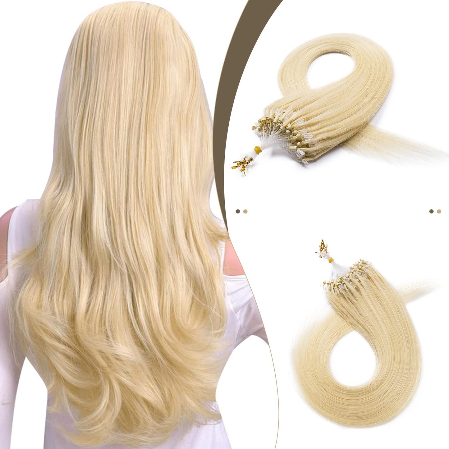 SEGO Micro Loop Human Hair Extensions 22 Inch Bleach blonde Micro Beads Hair Extensions Human Hair Cold Fusion Micro Ring Hair E