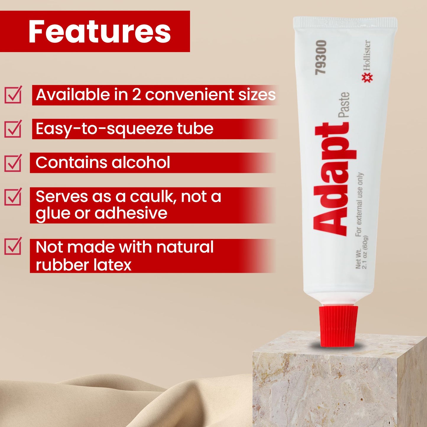 Hollister 79300 Adapt Skin Barrer Paste, 2.1 oz Tube – Ostomy Paste, Ostomy Supplies, Prevent Ostomy Leakage, Stoma Paste