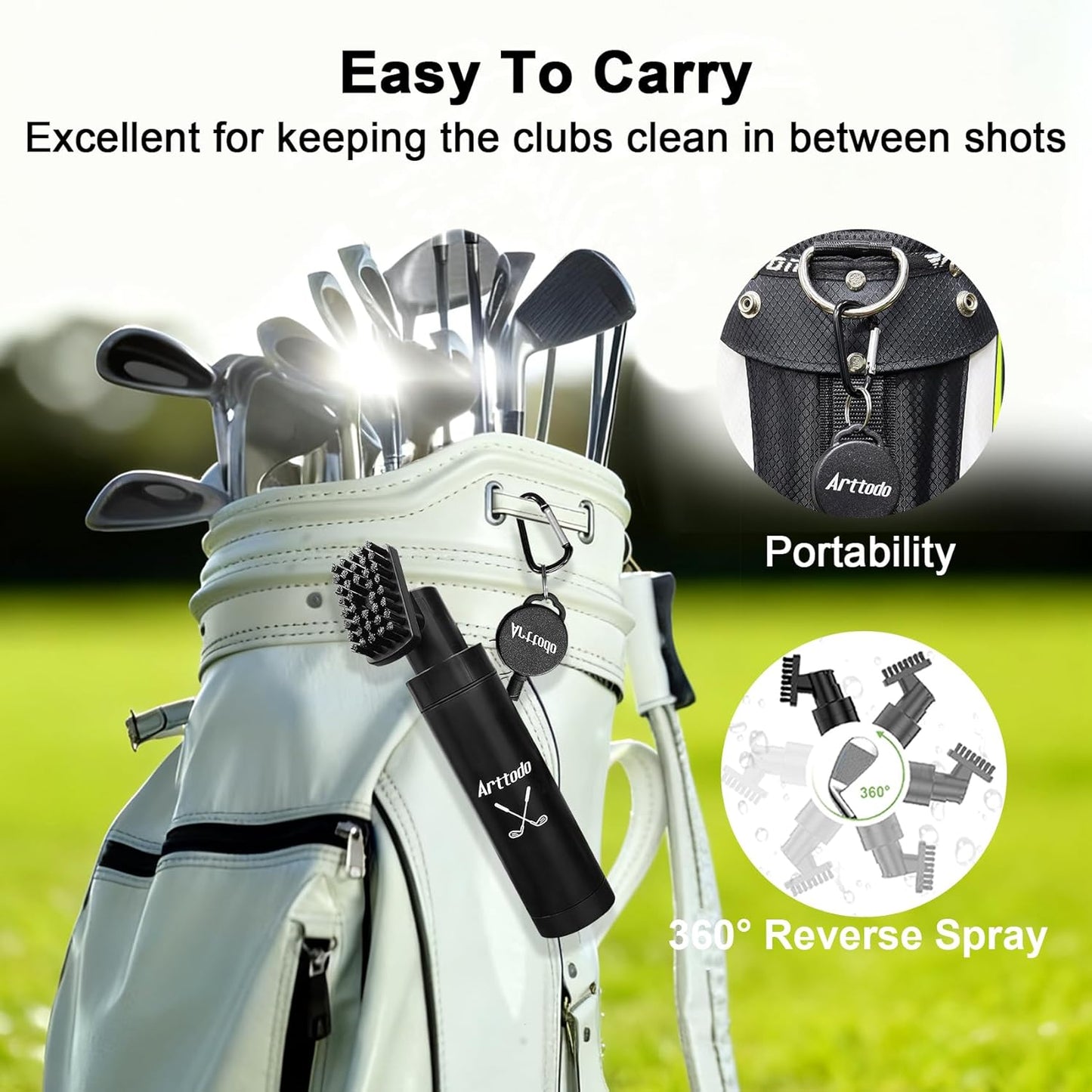 Golf Club Brush Cleaner with Clip, Easy Cleaning with Nylon Bristle, Holds 5 Ounces, Durable and Portable Golf Accessories Keeping Your Golf Clubs Clean