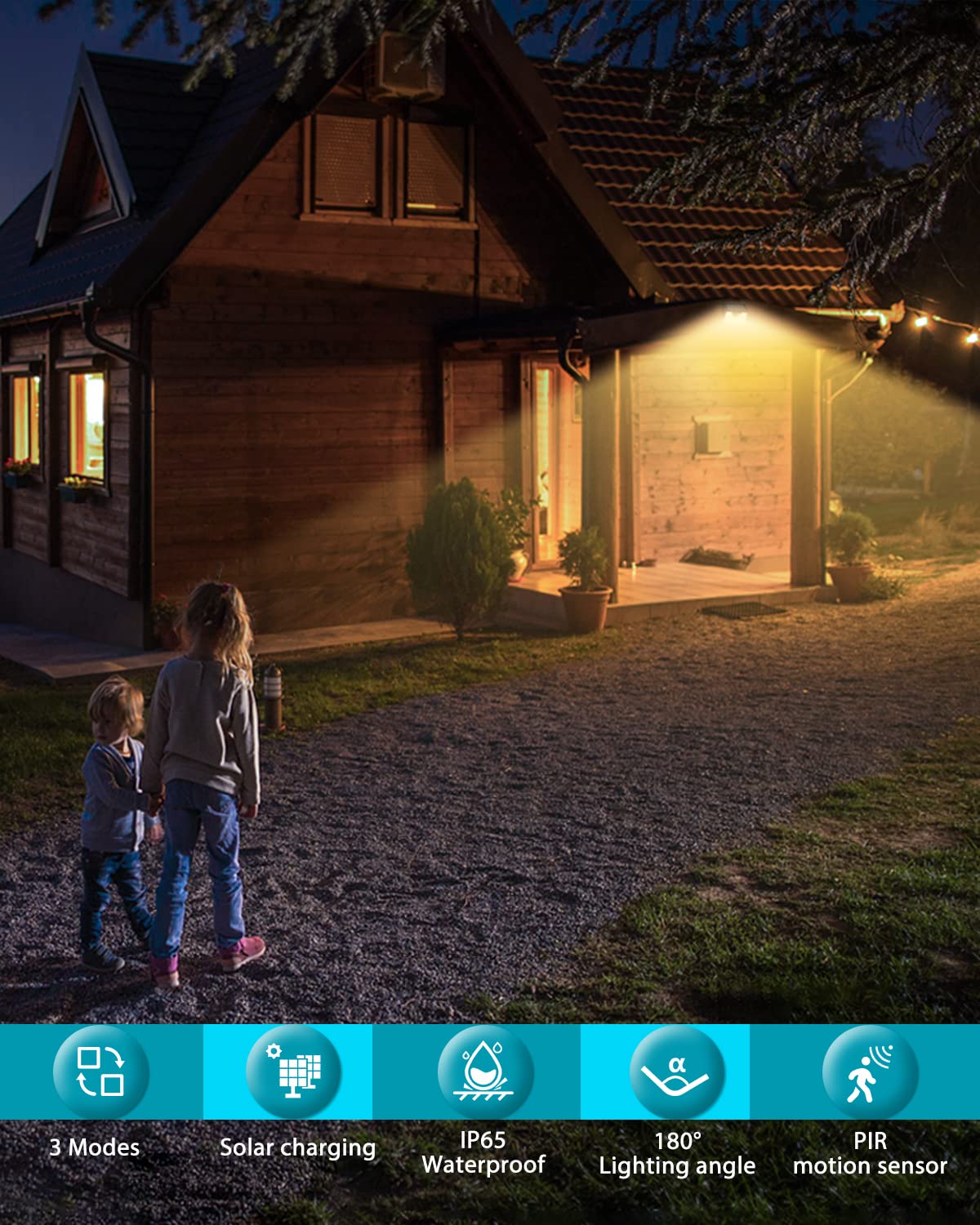 kolpop Solar Lights Outdoor 7 Pack, 140LED Motion Sensor, IP65 Waterproof, 4 Inch, Warm White, Model KP-WS18PY-7-US
