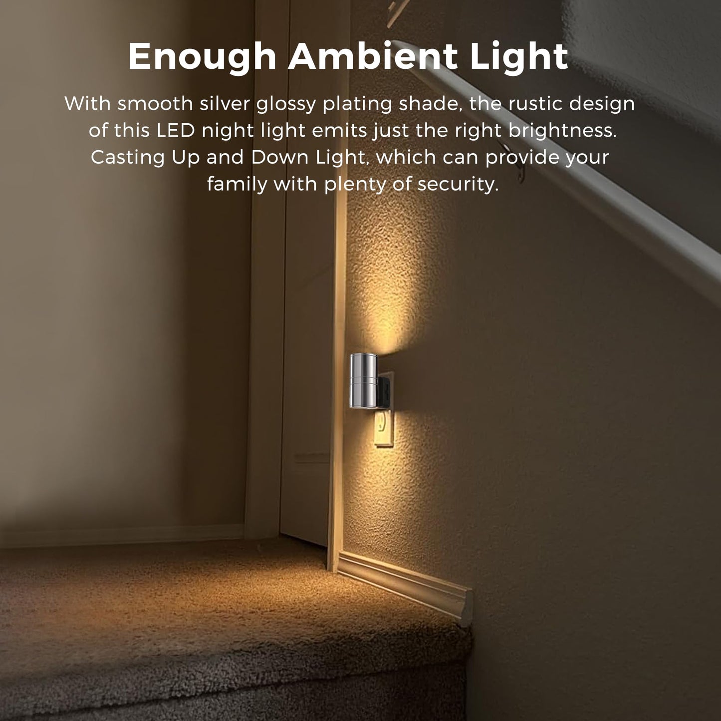 L LOHAS LED Night Light, 1-Pack, Dimmable Soft White 3000K, Light Sensor, Smooth Silver Glossy Plating, Model GY060US-02-DCH2