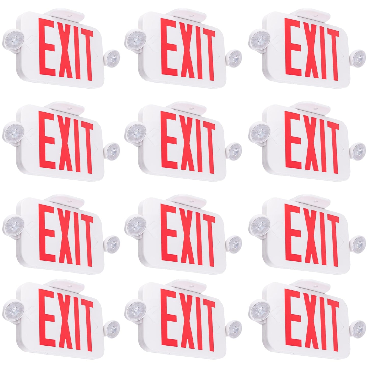 LIT-PaTH LED Exit Sign with Emergency Lights, Double-Sided, 12-Pack, White, Model LT-EL004-12PK, Hardwired, UL94V-0 Fire Resistant