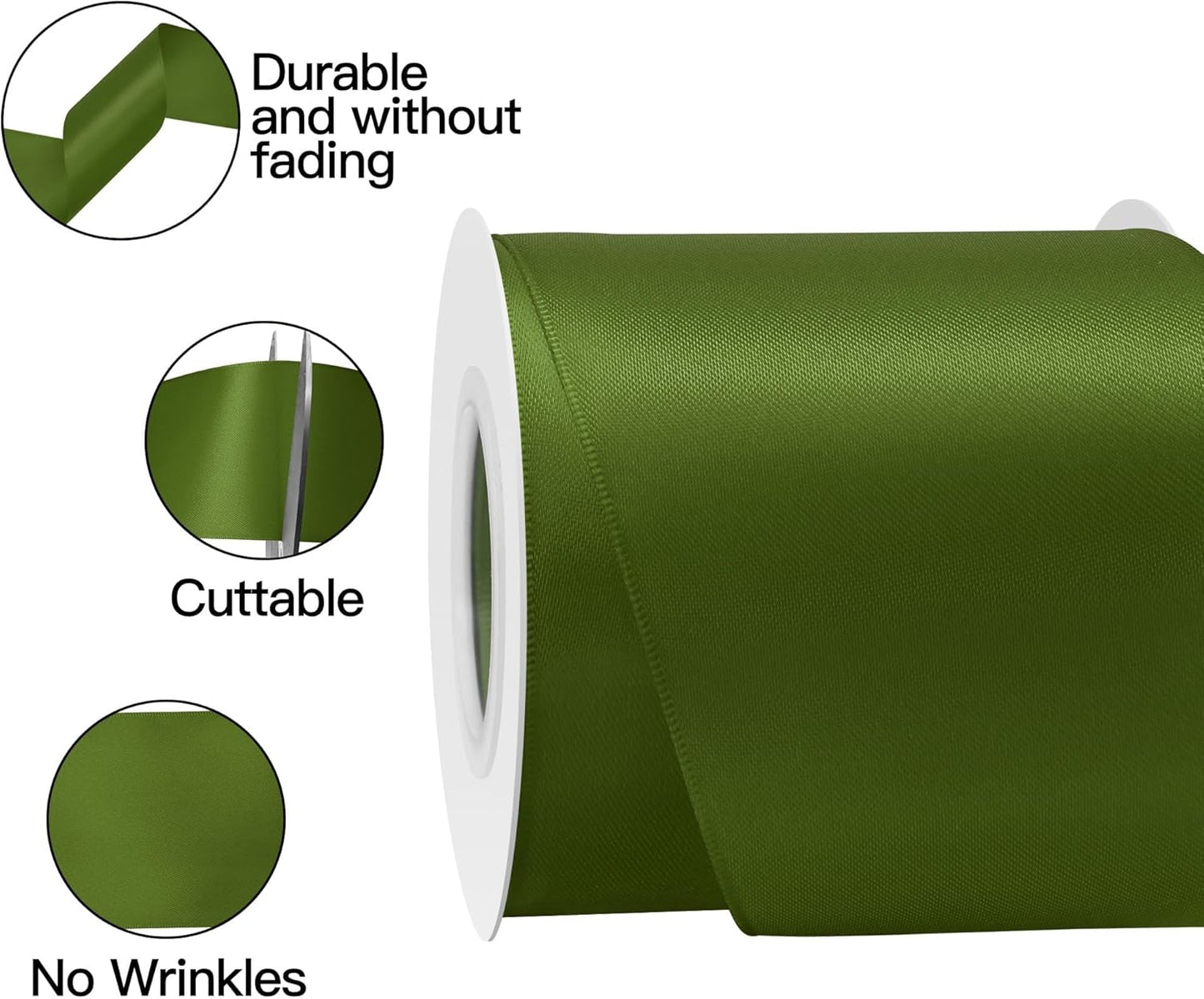 Moss Satin Ribbon 3 Inch X 15 Yards Solid Color Double Faced Ribbons Perfect for Crafts Wedding Decor Bow Making Arts Sewing and More