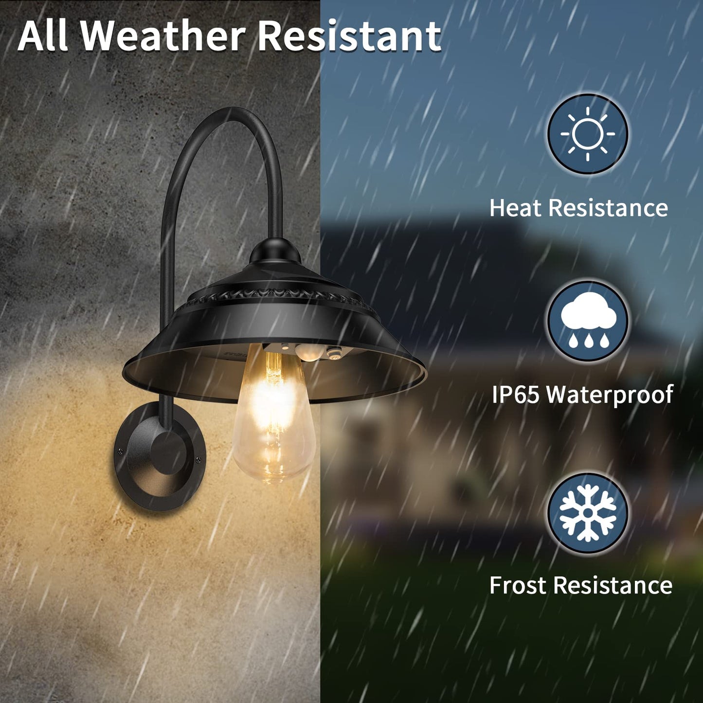 Ufelizor Solar Barn Light - Retro Wall Mount Sconce With 3 Modes, Motion Sensor, Waterproof, Black, Model Uf001