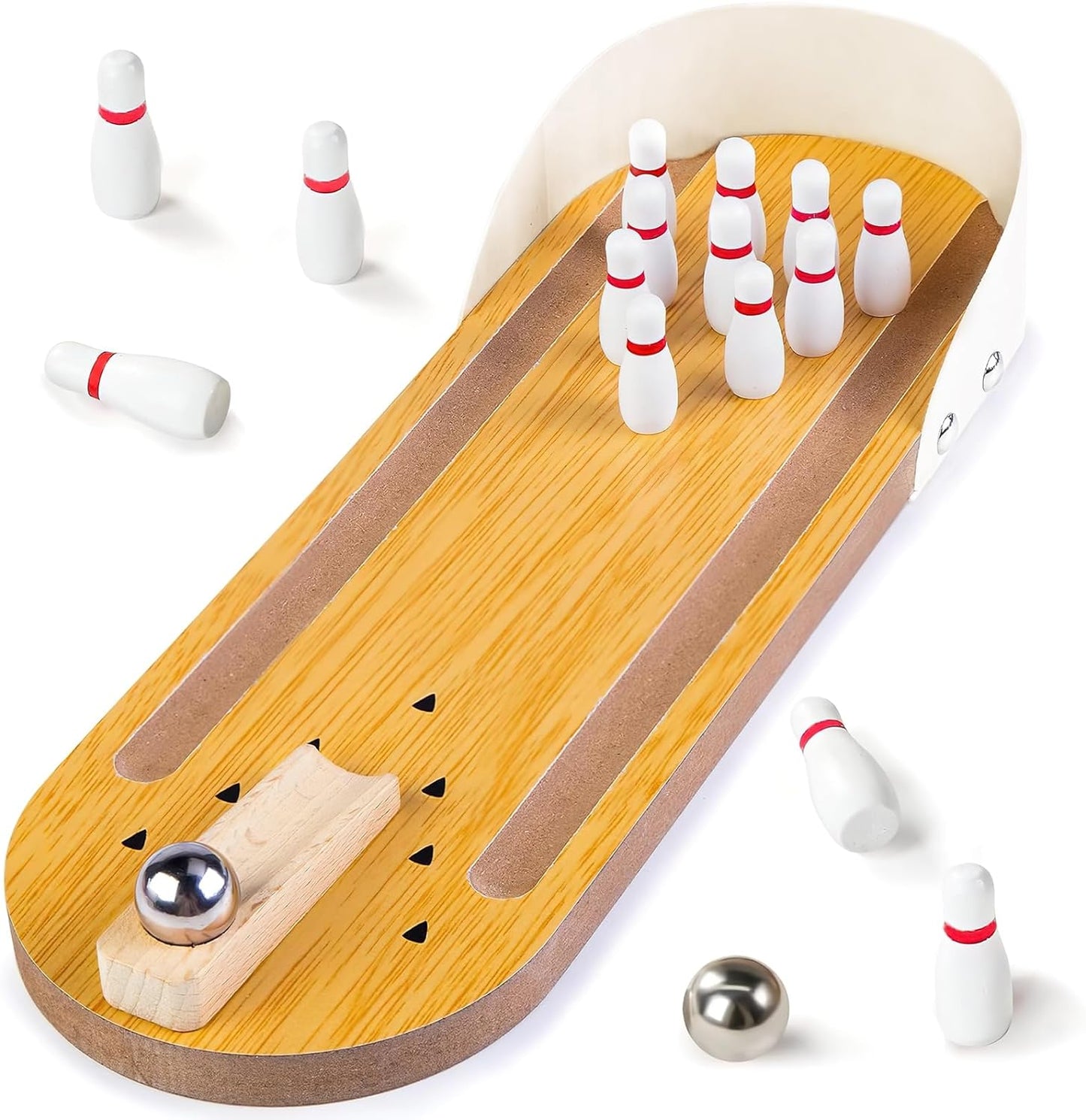 3 otters Mini Bowling Set, Wooden Tabletop Bowling Game Desk Toys, Stocking Stuffers for Men Women Kids Teens Coworkers, Shooting Games Alley Office Stress Relief Gadgets