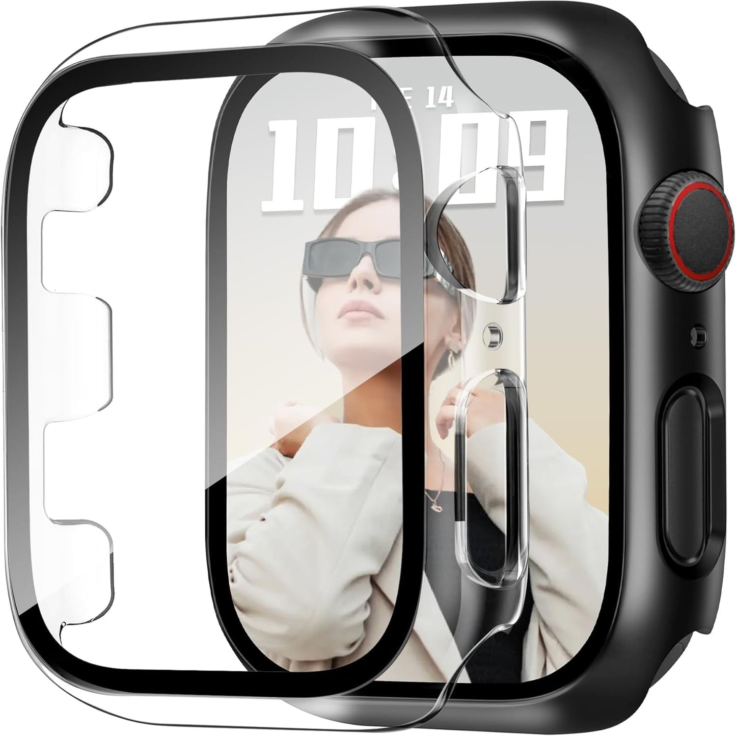 JR.DM 38mm 2 Pack Hard PC Case with HD Tempered Glass Screen Protector for Apple Watch Series 3/2/1, Slim Guard Bumper Full Coverage Protective Anti-Scratch Face Cover for iWatch, Black+Clear