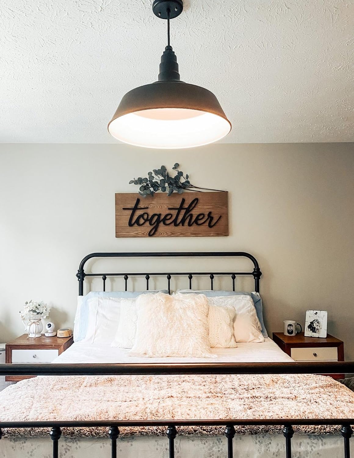 Steel Lighting Co. Manhattan Warehouse Light | Ceiling Mounted Pendant | 20 inch Dome | White Cord | Large Steel Barn Light Made in America | Matte Black Exterior/Matte Black Interior
