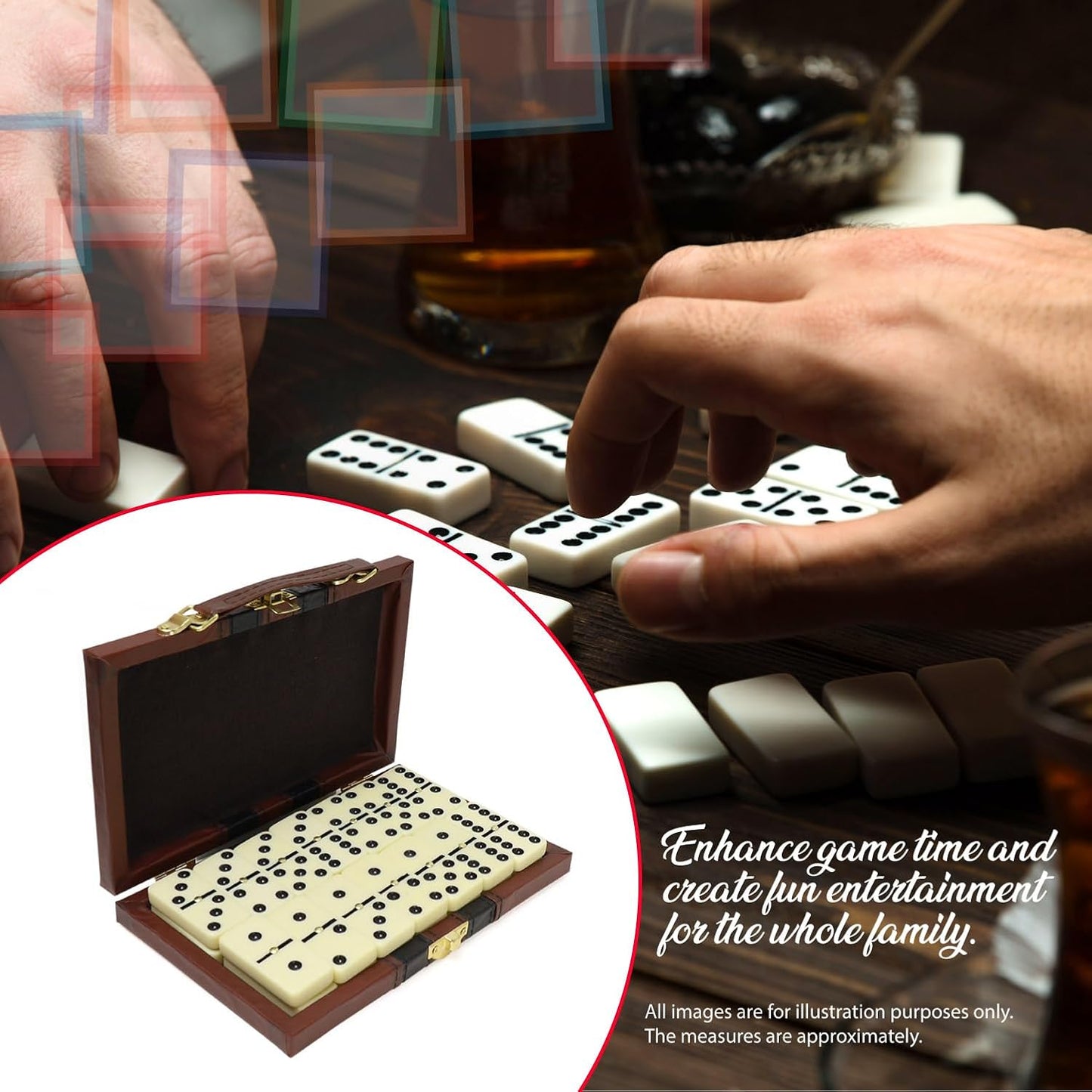 ERLLE - Premium Double 6 Dominoes Set, Classic Domino Game with Leather Case, Domino Set for Adults & Kids, Durable, Travel-Friendly, and Easy to Read Tiles