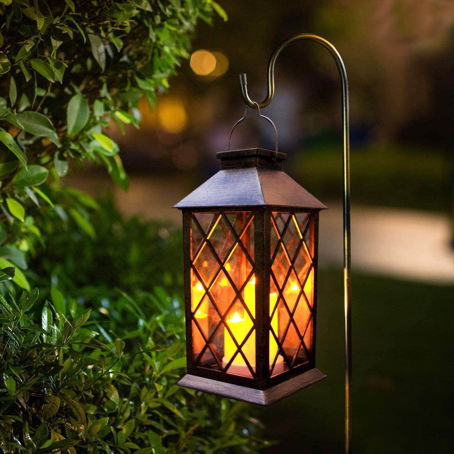 Solar Outdoor Lantern  Garden Hanging Waterproof Lanterns Pvc Upgrade 3 Led Flickering Flameless Candle Decorative Lights For Garden (Grid Candle)