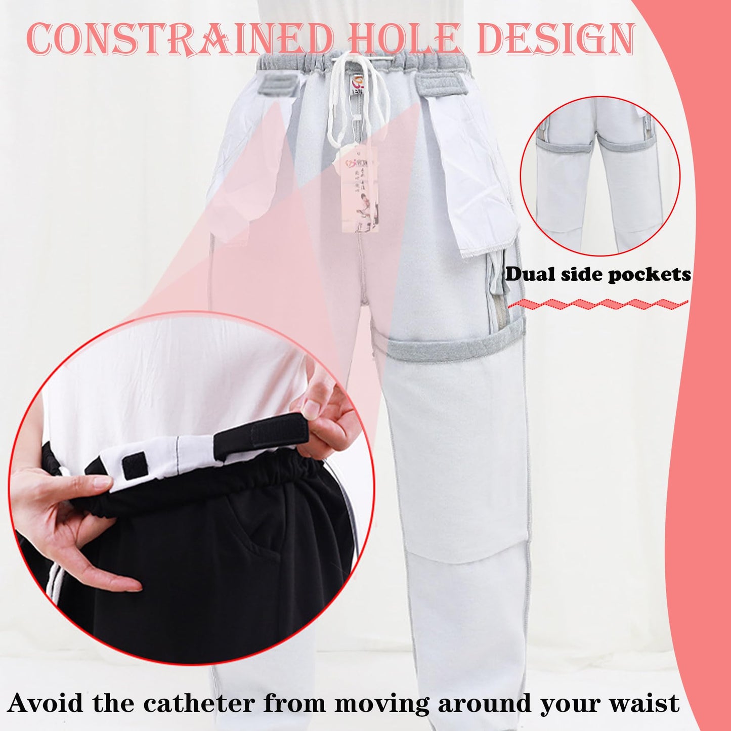 AUSTYLCO Urine Bag Holder Pants with Zippered Pockets,Incontinence Catheter Pants,Urine Bag Holder Trousers for Nephropathy Nephrostomy,Cystostomy,Eelderly