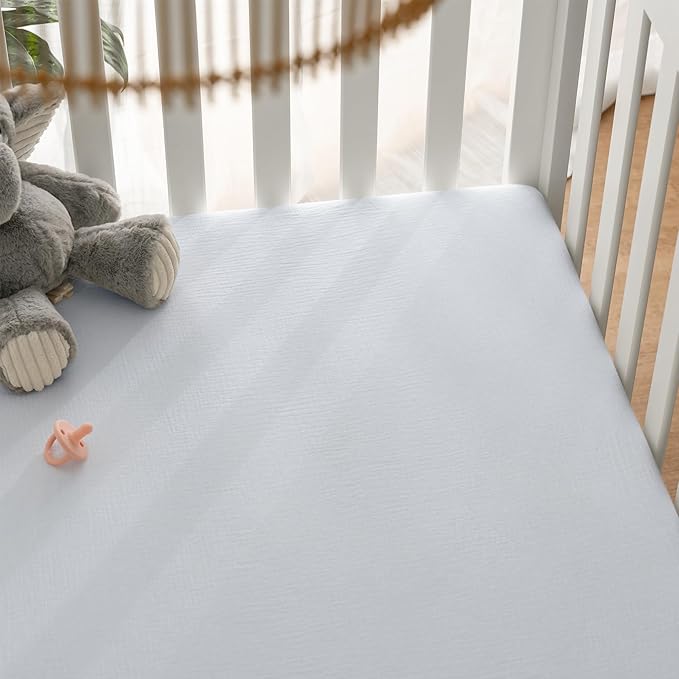 Comfy Cubs 100% Muslin Cotton Fitted Crib Sheet - Soft, Standard & Breathable Crib Sheets for Toddler Mattress - Snug Fit, Secure Elastic with Beautiful Packaging for Boys & Girls - White