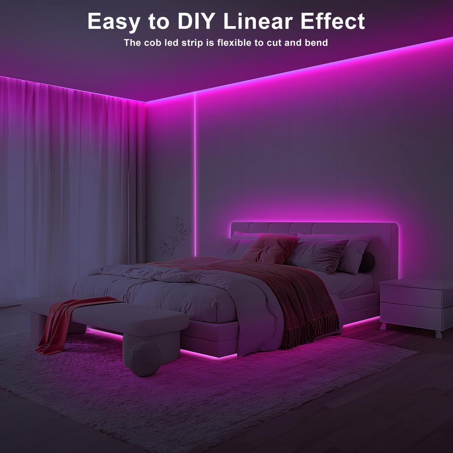 Tatazone 32.8ft Pink COB Led Strip Lights with RF Remote, Dimmable Bright Adhesive Indoor Led COB Light Strip for Cabinet, Painting, Room, Bed