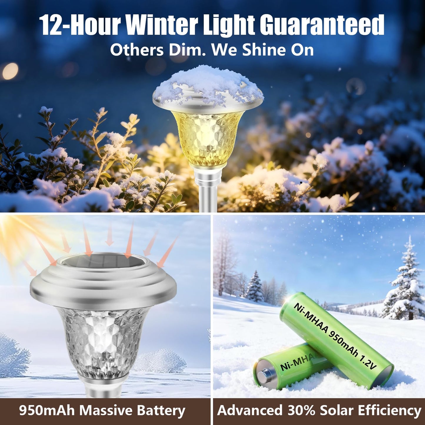 BEAU JARDIN 8 Pack Solar Pathway Lights Outdoor Stainless Steel Lights Solar Powered Waterproof Glass High Lumen Garden Landscape Path Yard Walkway Driveway Outside Color Changing Cool White Silver