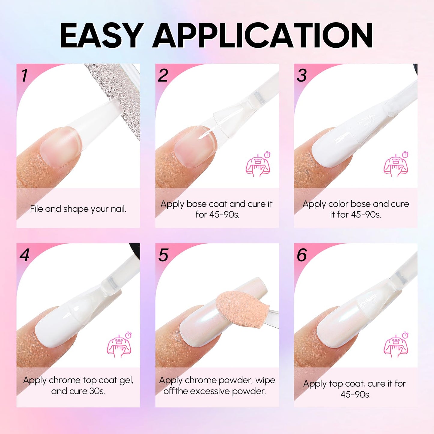 AIMEILI Pearl Chrome Nail Powder, Vegan, Cruelty Free, 6 Colors Aurora Metallic Holographic Mirror Effect Nail Art Pigment Iride