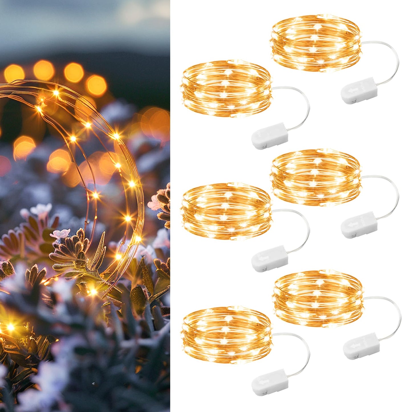 Hxweiye 6 Pack Battery Operated Fairy Lights, 7Ft 20Led Warm White Mini Firefly Lights For Mason Jars, Party, Wedding, Halloween