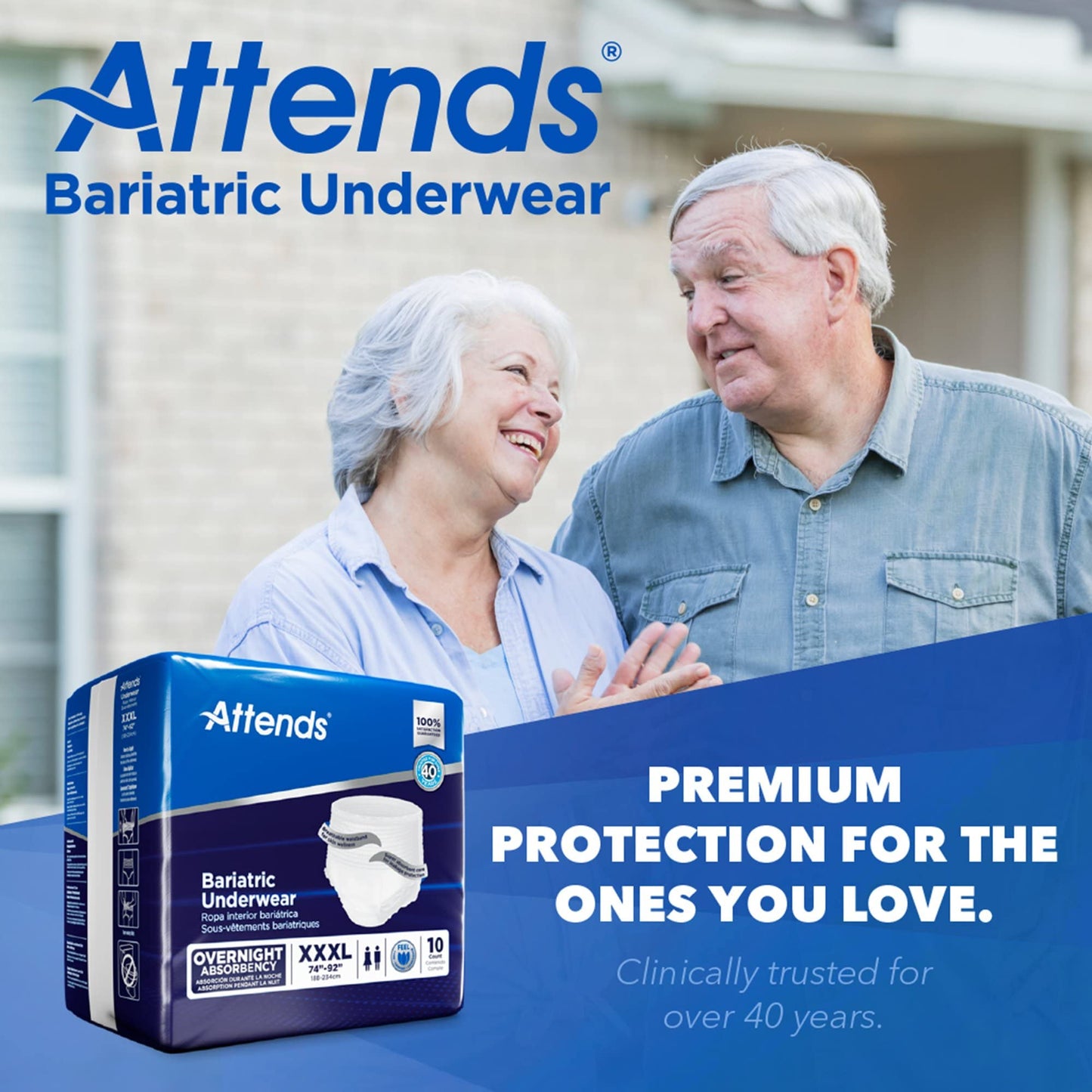 Attends Bariatric Adult Incontinence Underwear, 3X-Large (74-92"), [10 Count] - Overnight Absorbency for Men and Women, Disposable Pull-On Diapers with Tear-Away Sides, AU60