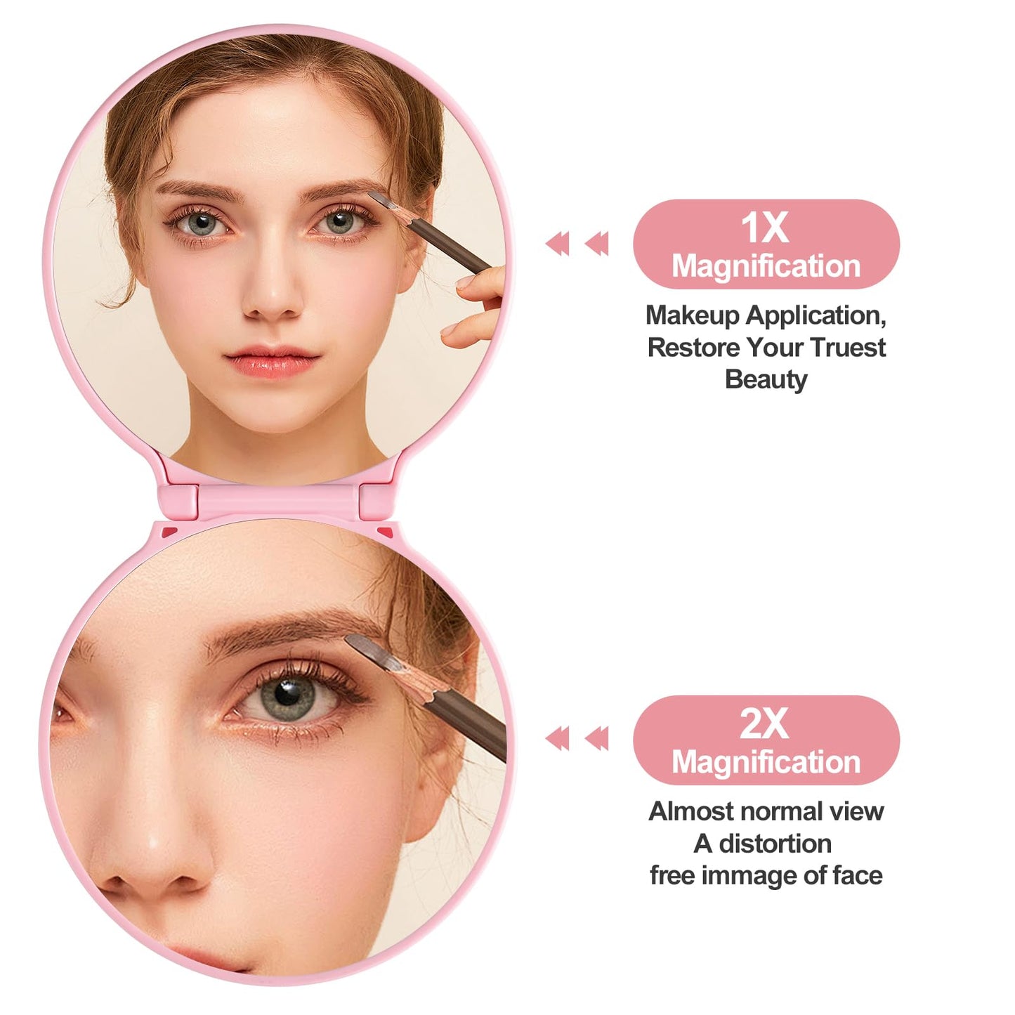 Compact Mirror Mini Travel Mirror,Portable Mirror Convenient for Make-up Touch-ups On The Go,1x 2X Magnification,Folding Pocket