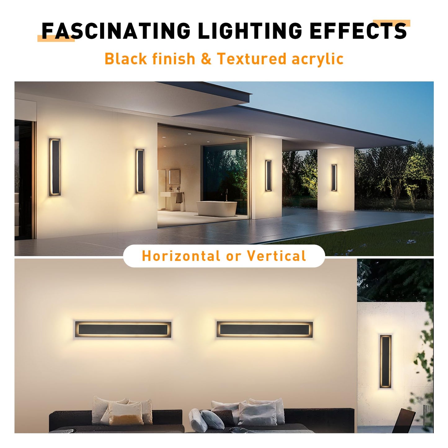 Zsmaiku 24 In Porch Lights Outdoor Sconce Lights Modern Exterior Front Door Lighting Fixtures Black Led Long Outdoor Wall Light Waterproof Outside Lights For House Patio Garage 24 W Warm White 1 Pack