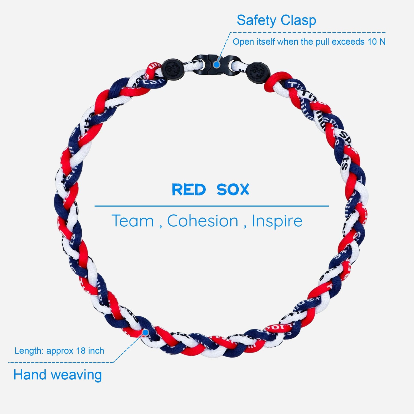 SUPBOMM Baseball Rope Necklaces, League Team Colors Braided Necklace, Baseball Team Gifts, Red Sox