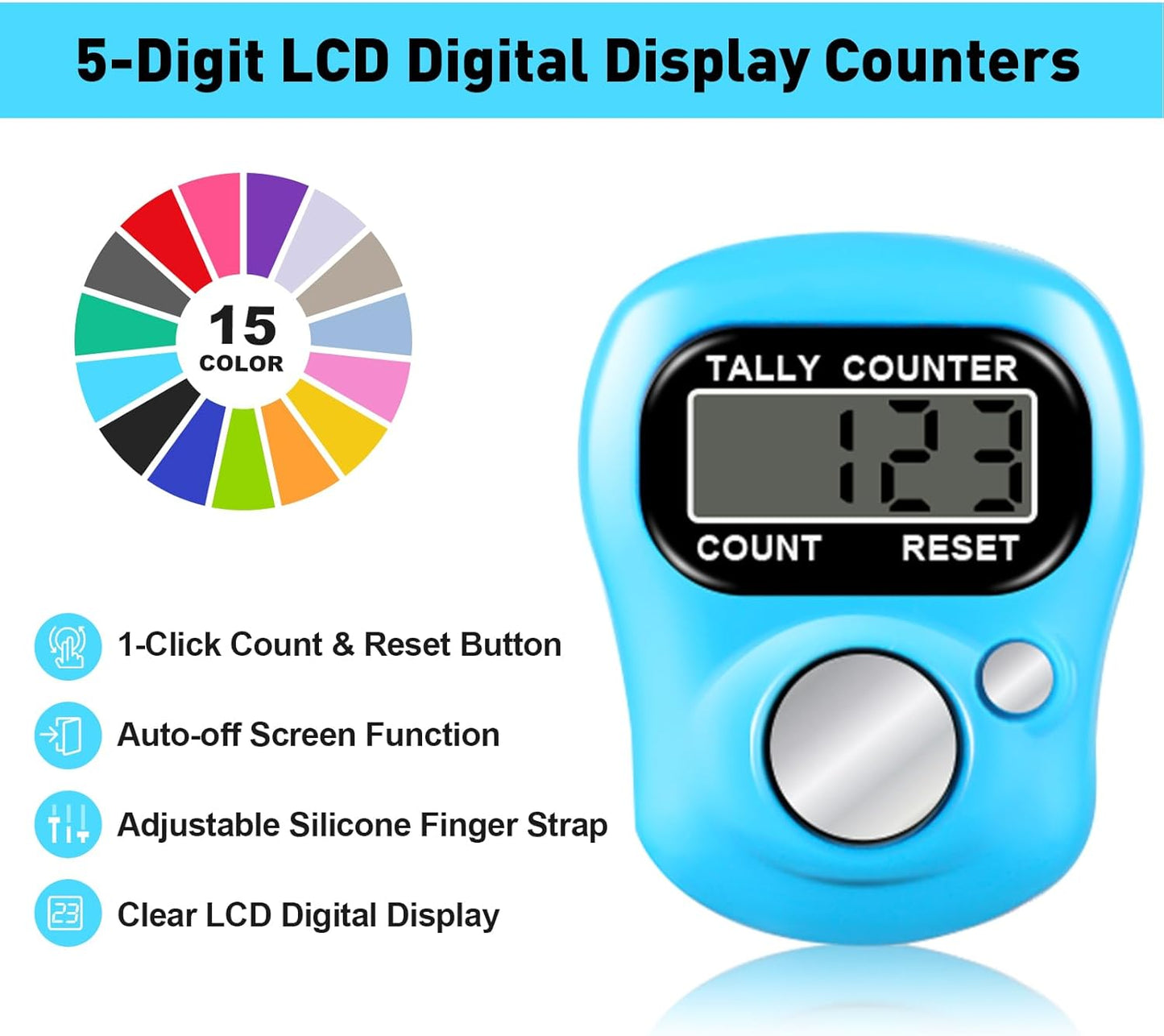 Electronic Finger Counter, Electronic Digital Display, Hand Tally Clicker Counter, Digital Handheld Tally Counter for Counting Numbers Knitting Coaching Golf Lap Fishing School Sports Event