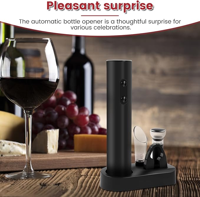 4Pcs Electric Wine Opener Set ABS Automatic Wine Opener Set with Stand Foil Cutter Wine Pourer Vacuum Stopper Practical Electric Wine Opener Rechargeable for Home Party Bar Outdoor Wine Gift