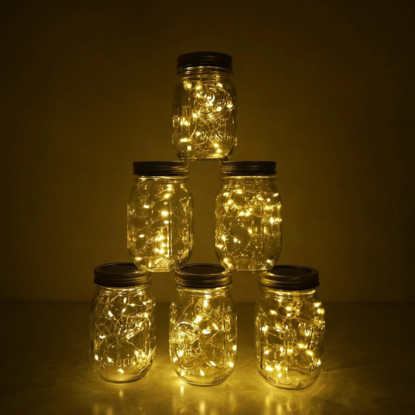 Decorman Solar Mason Jar Lid Lights, 6 Pack 10 LED Waterproof String Fairy Star Firefly Jar Lids Lights for Patio Garden Yard Lawn Party Wedding Christmas Decoration(Jars & Hangers Not Included)