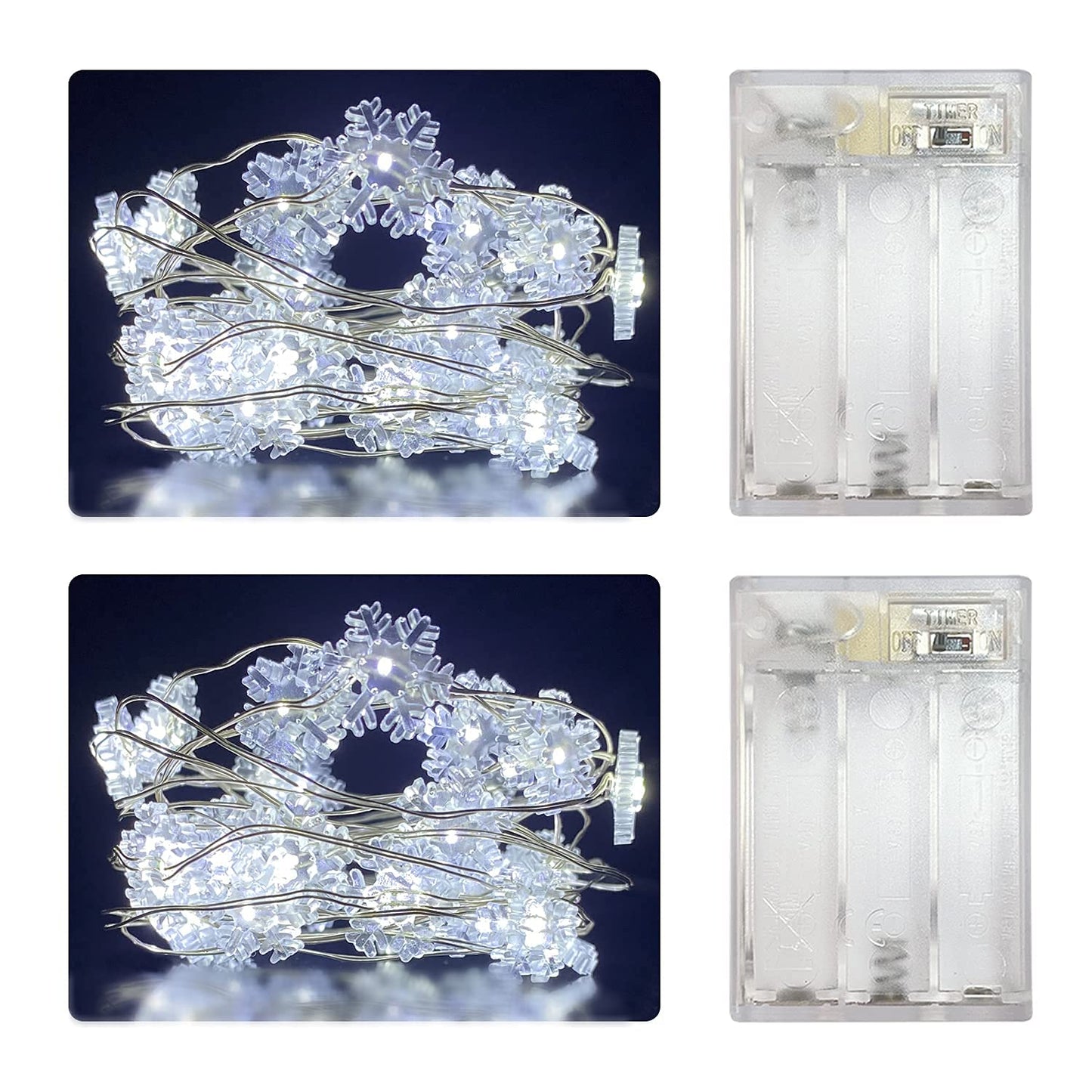 Yongzhenlite Set Of 2 Battery Operated Mini Led Fairy Light Snowflake Lights With Timer 6 Hours On/18 Hours Off For Wedding Centerpiece Party Decorations 30Leds 10 Feet Silver Wire (Cold White)