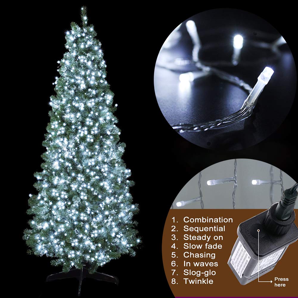 MYGOTO 98FT String Lights, 200 LEDs, Waterproof Fairy Lights, 8 Modes, 30V UL Certified, Cool White