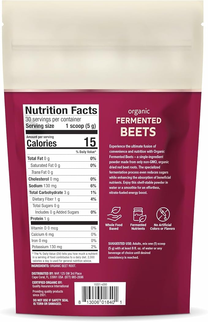 Dr. Mercola Organic Fermented Beet Powder - Beet Root Powder to Support Circulation, Focus & Energy - Non-GMO, Soy-Free & Gluten-Free - 30 Servings