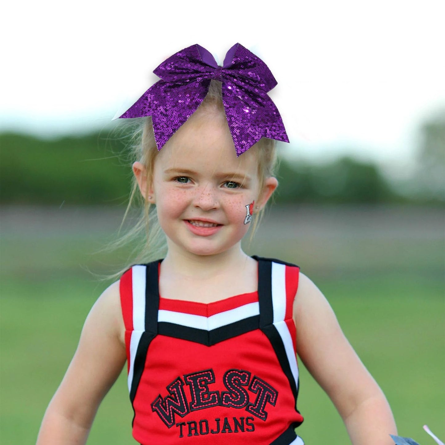 2 PCS 8  Large Cheer Bows Sequin Cheer Hair Bows Ponytail Holders Cheerleading Bows for Jumbo Cheerleading Teen Girls Sports (Pu
