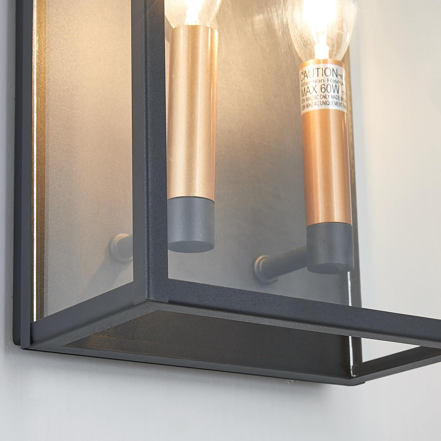Tarentlight 18 Inch Wall Light In Clear Glass And Textured Black And Golden Candle Cap Sleeve Outdoor Lighting Wall Sconce 2-Light 120Watts For House Doorway Garage Bulb Not Included.